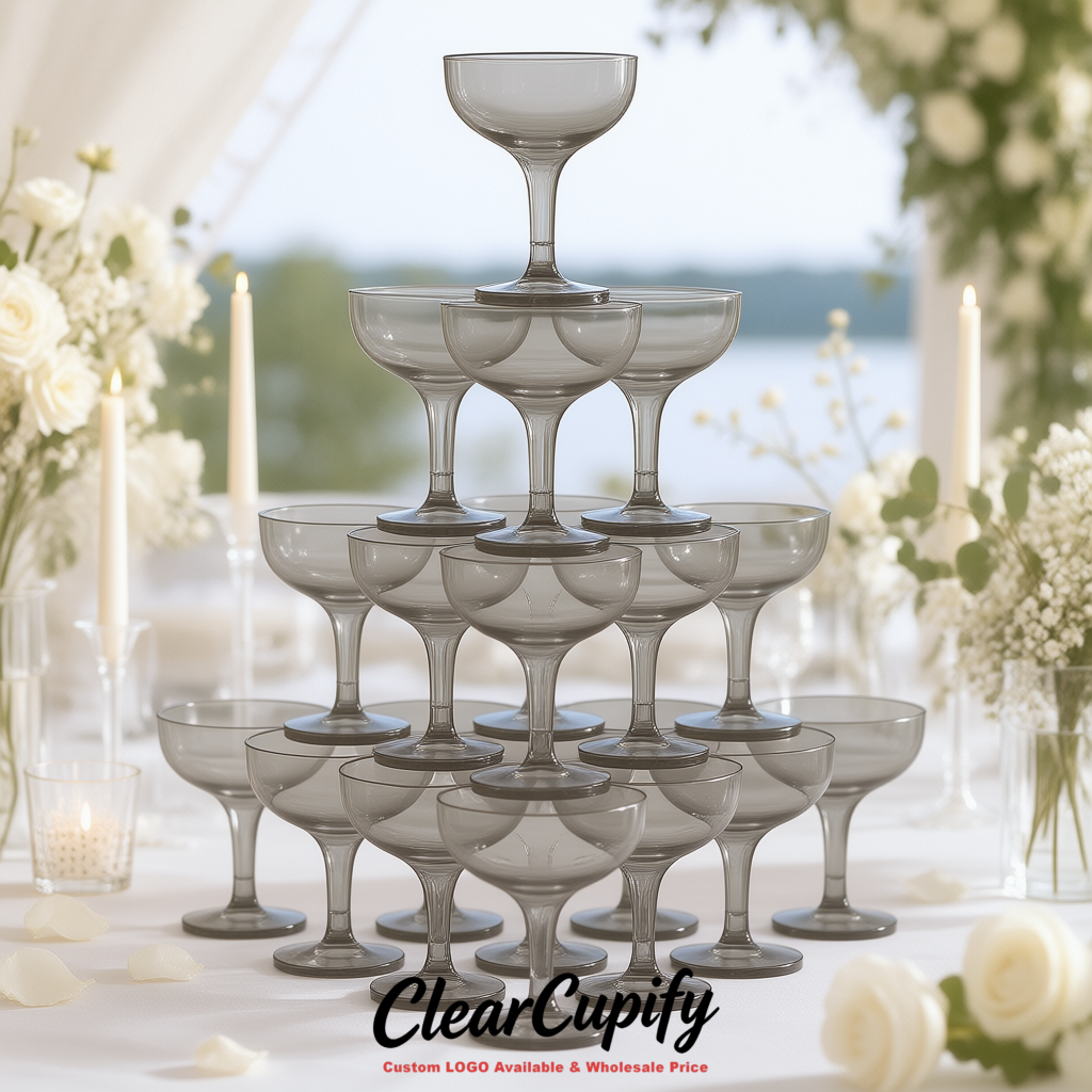 Greige 5oz Stackable Plastic Martini Glasses 4.13x3.14 inches/10.5x8 cm For Champagne Tower