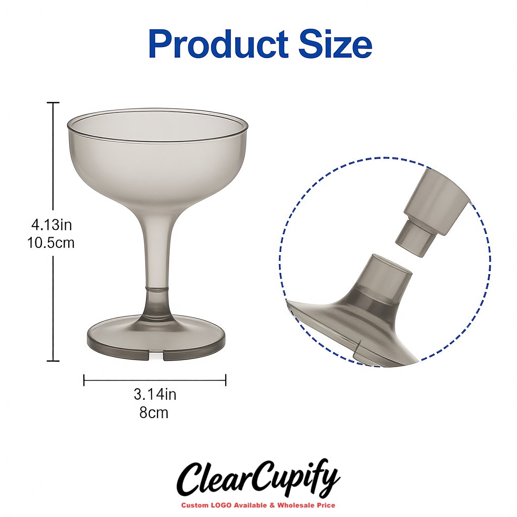 Greige 5oz Stackable Plastic Martini Glasses 4.13x3.14 inches/10.5x8 cm For Champagne Tower