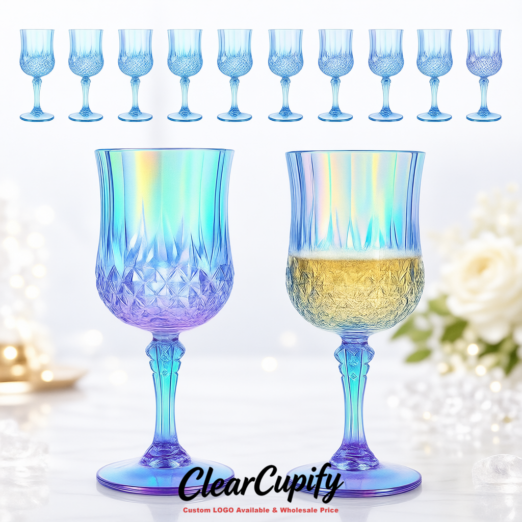 Holographic 7oz Acrylic Plastic Wine Goblets - 2.7 x 6.7 inches Party & Wedding Wine Glasses