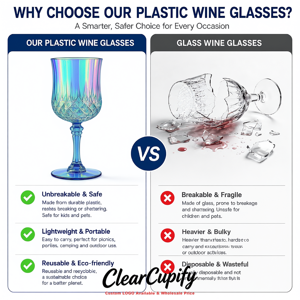 Holographic 7oz Acrylic Plastic Wine Goblets - 2.7 x 6.7 inches Party & Wedding Wine Glasses