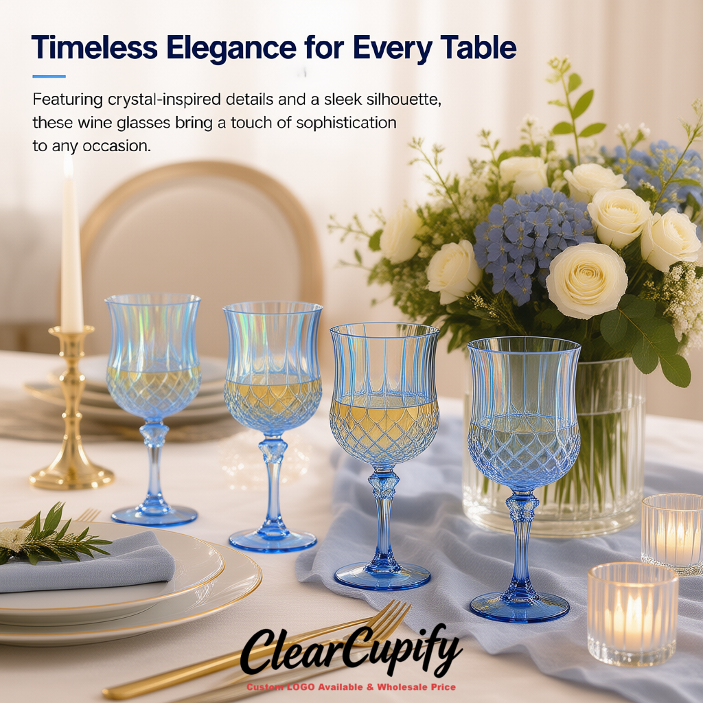 Holographic 7oz Acrylic Plastic Wine Goblets - 2.7 x 6.7 inches Party & Wedding Wine Glasses