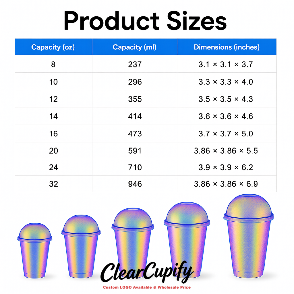 Holographic 16 oz Plastic Slushie Cups with Dome Lid & Detachable Spoon Straws for Milkshake, Boba, Smoothies, Iced Coffee