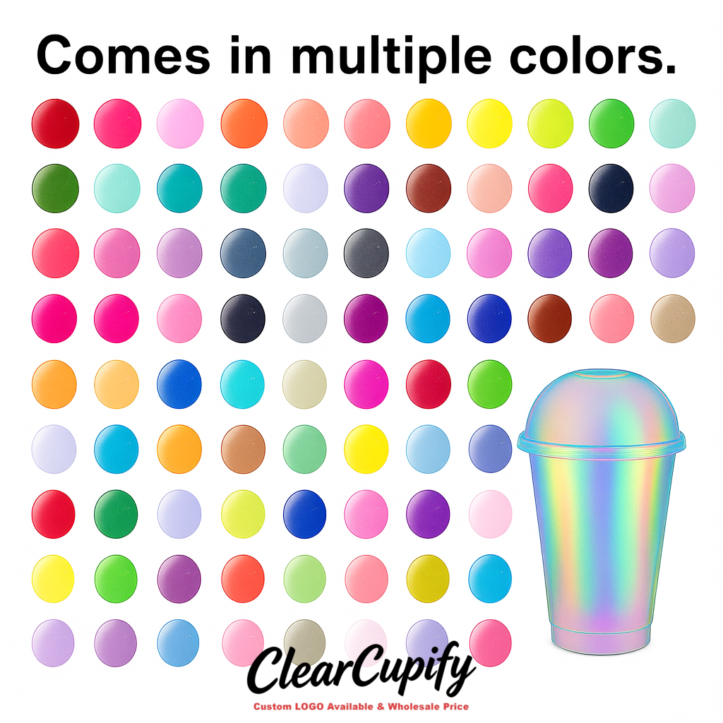 Holographic 16 oz Plastic Slushie Cups with Dome Lid & Detachable Spoon Straws for Milkshake, Boba, Smoothies, Iced Coffee