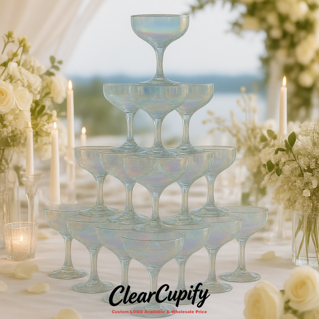 Holographic 5oz Stackable Plastic Martini Glasses 4.13x3.14 inches/10.5x8 cm For Champagne Tower
