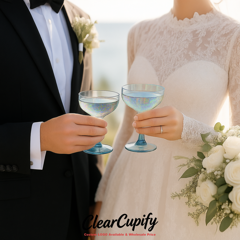 Holographic 5oz Stackable Plastic Martini Glasses 4.13x3.14 inches/10.5x8 cm For Champagne Tower