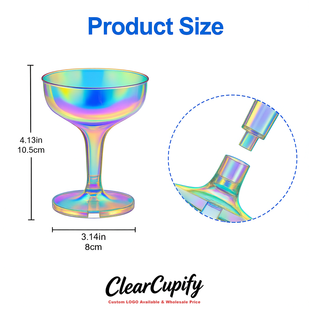 Holographic 5oz Stackable Plastic Martini Glasses 4.13x3.14 inches/10.5x8 cm For Champagne Tower