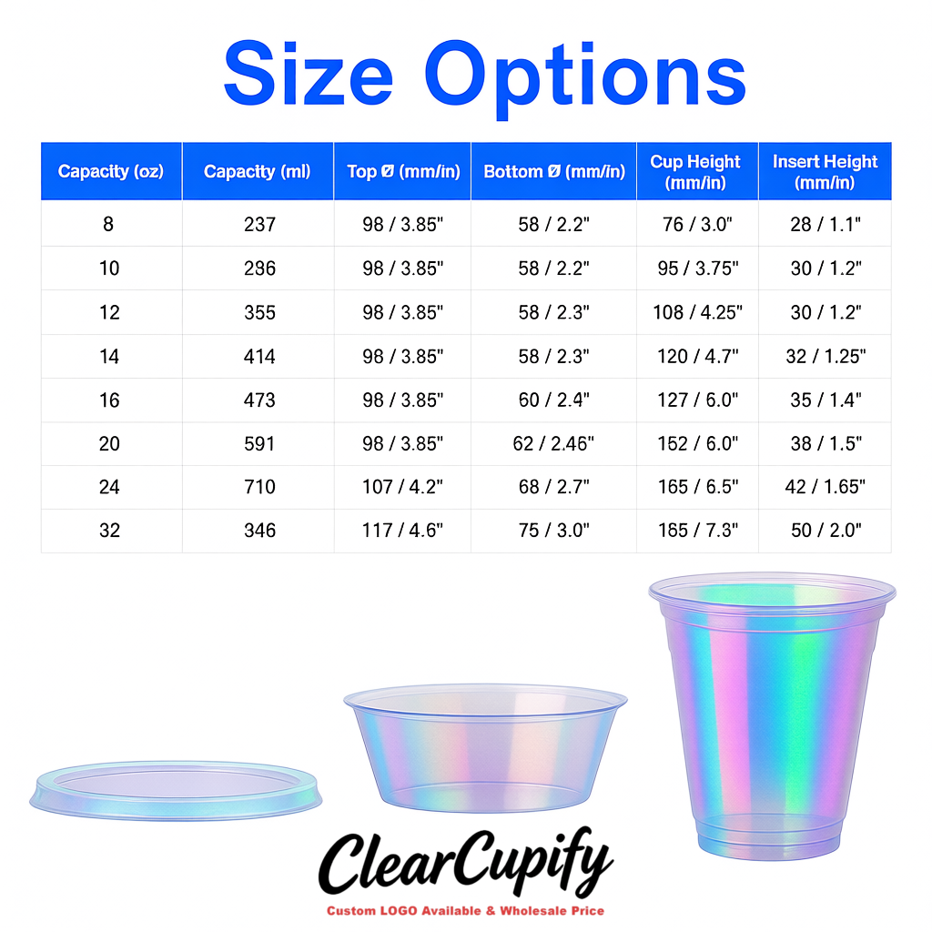 Holographic 12 oz Disposable Plastic Parfait Cups with Insert & Flat lids 3.85 x 2.1 x 4 inches