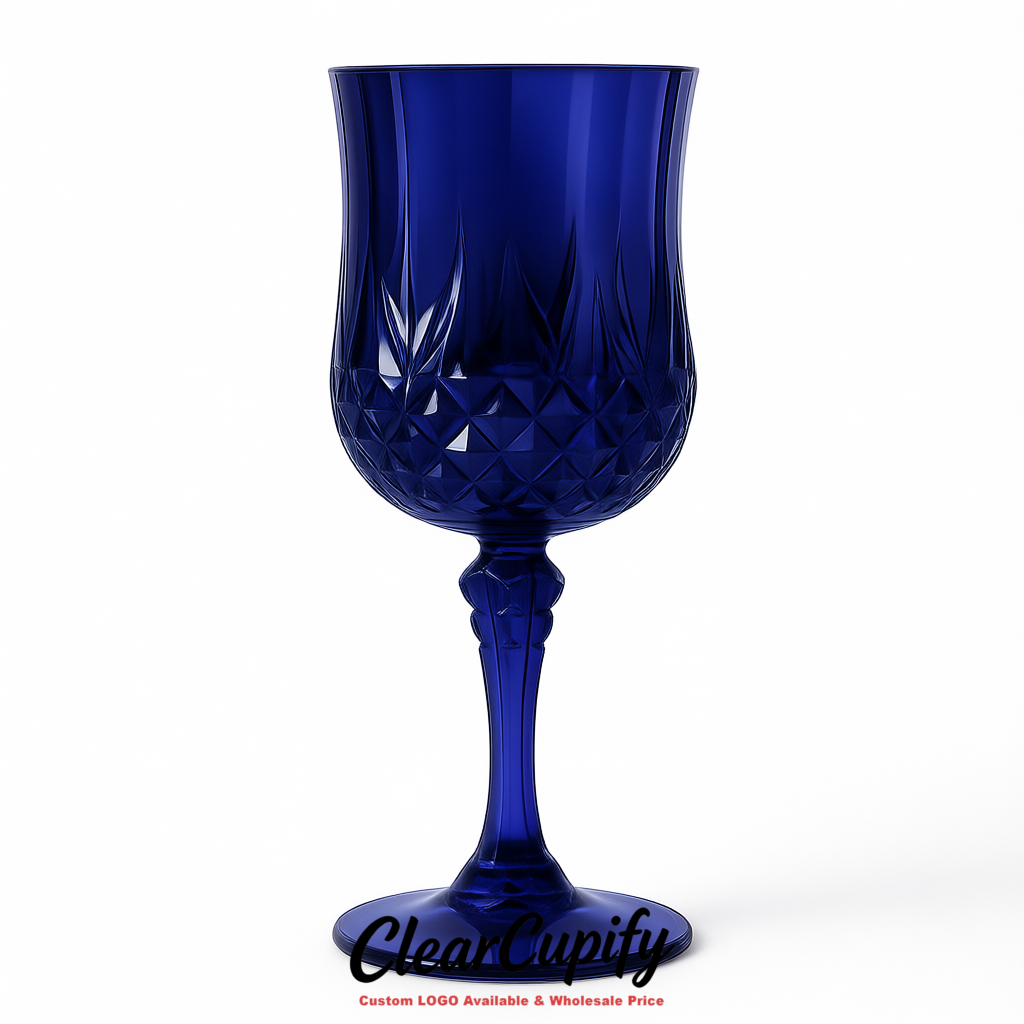 Indigo 7oz Acrylic Plastic Wine Goblets - 2.7 x 6.7 inches Party & Wedding Wine Glasses
