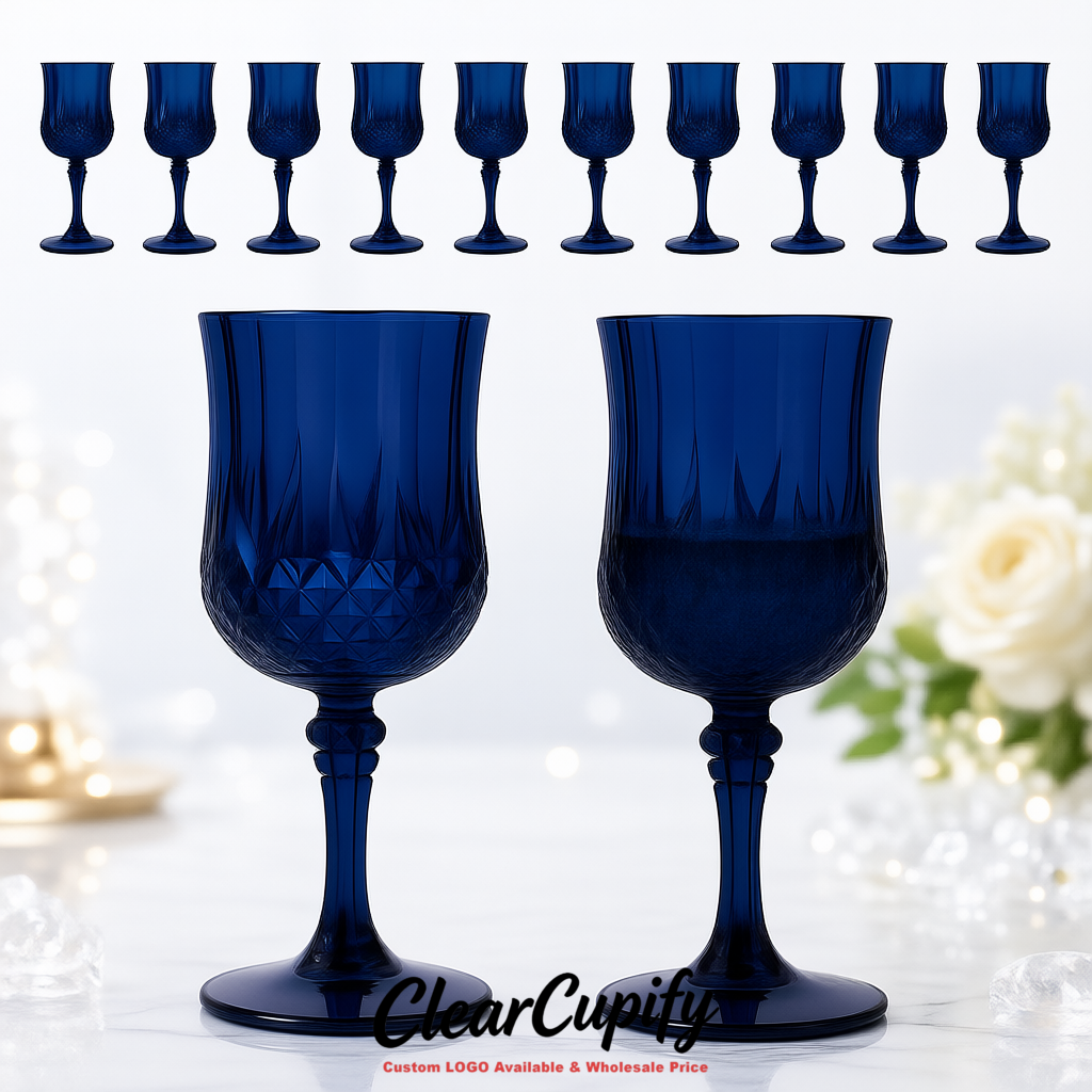 Indigo 7oz Acrylic Plastic Wine Goblets - 2.7 x 6.7 inches Party & Wedding Wine Glasses