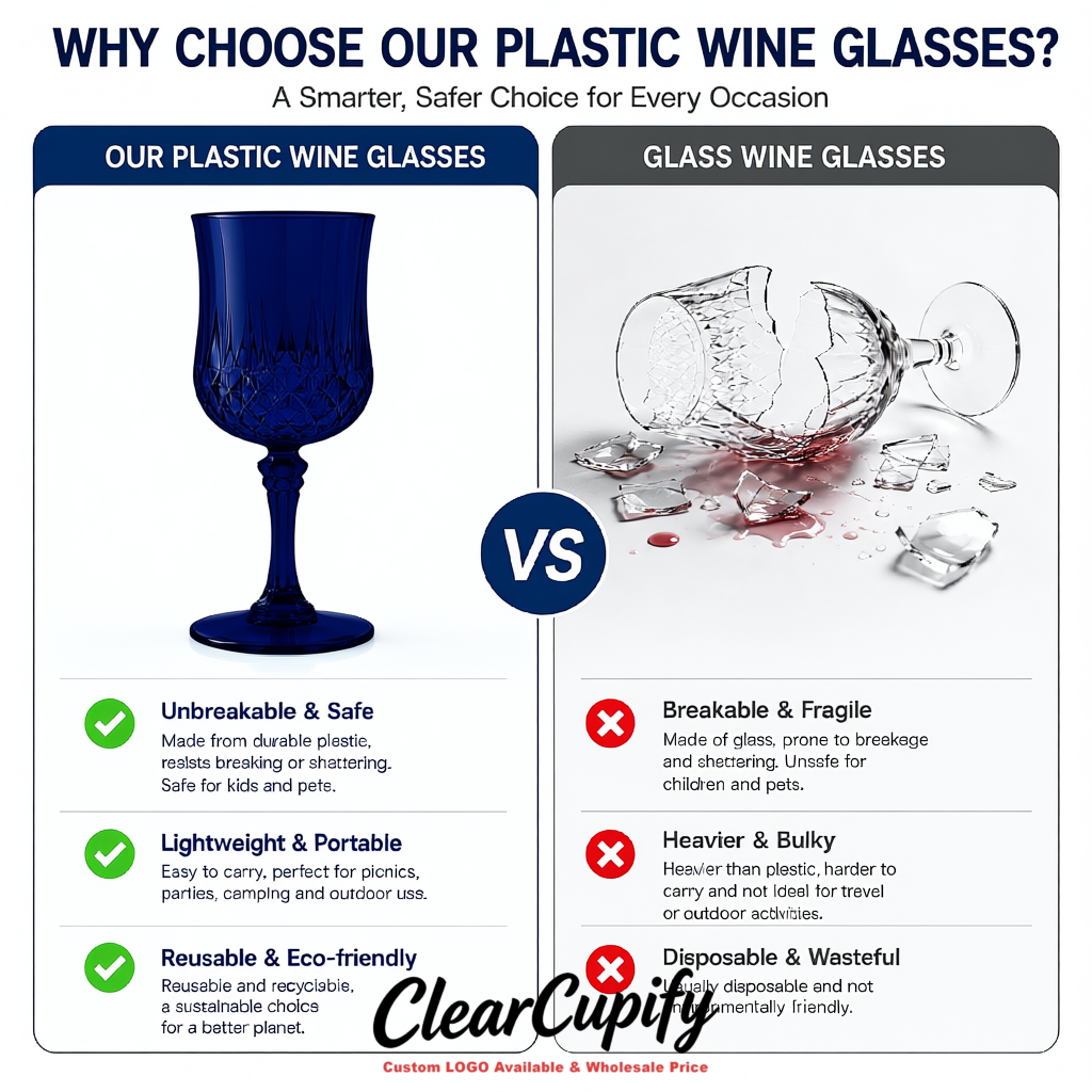 Indigo 7oz Acrylic Plastic Wine Goblets - 2.7 x 6.7 inches Party & Wedding Wine Glasses