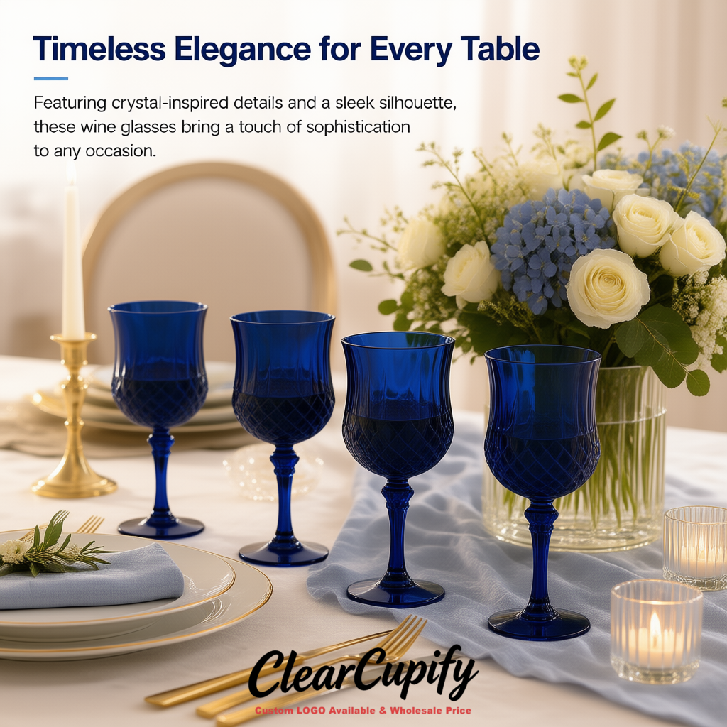 Indigo 7oz Acrylic Plastic Wine Goblets - 2.7 x 6.7 inches Party & Wedding Wine Glasses Indigo 7oz Acrylic Plastic Wine Goblets - 2.7 x 6.7 inches Party & Wedding Wine Glasses
