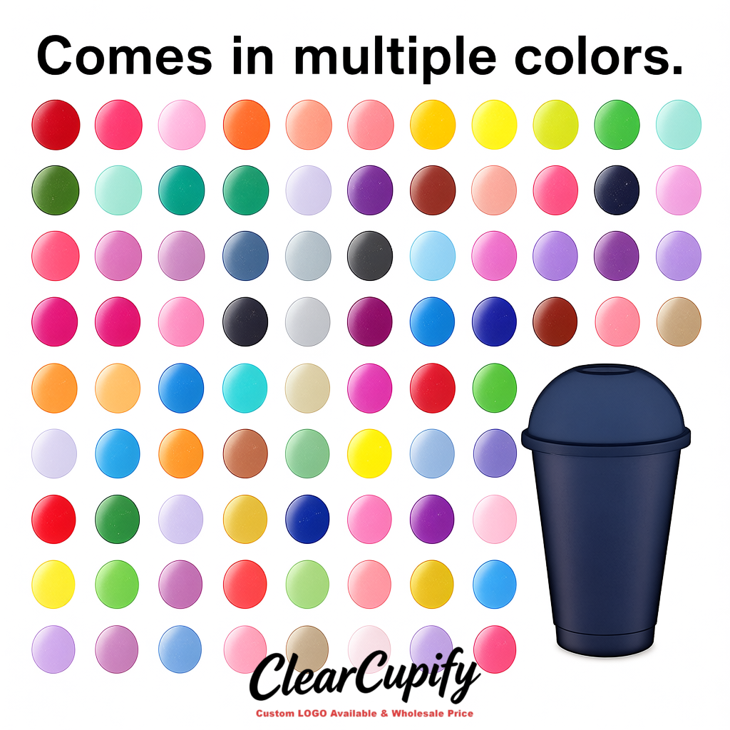 Indigo 16 oz Plastic Slushie Cups with Dome Lid & Detachable Spoon Straws for Milkshake, Boba, Smoothies, Iced Coffee