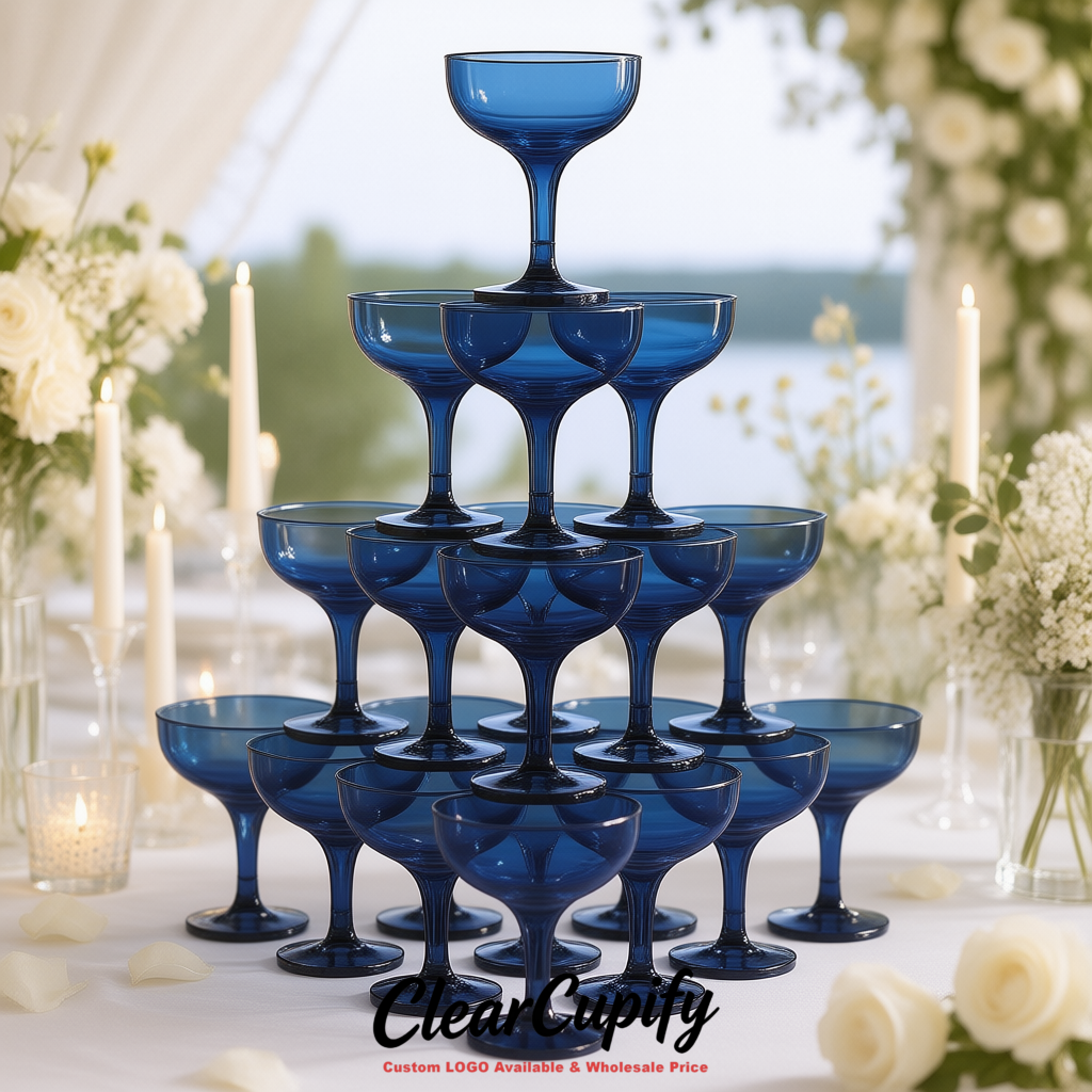 Indigo 5oz Stackable Plastic Martini Glasses 4.13x3.14 inches/10.5x8 cm For Champagne Tower