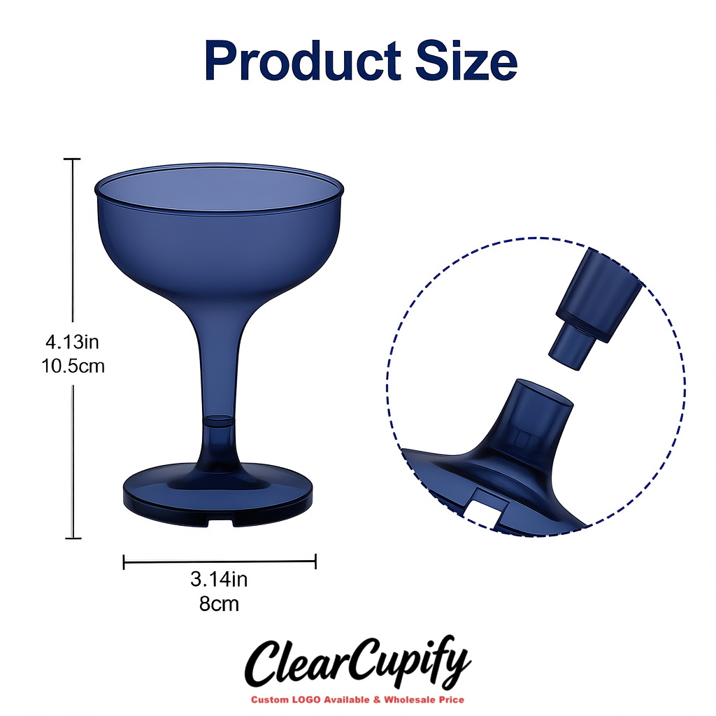 Indigo 5oz Stackable Plastic Martini Glasses 4.13x3.14 inches/10.5x8 cm For Champagne Tower