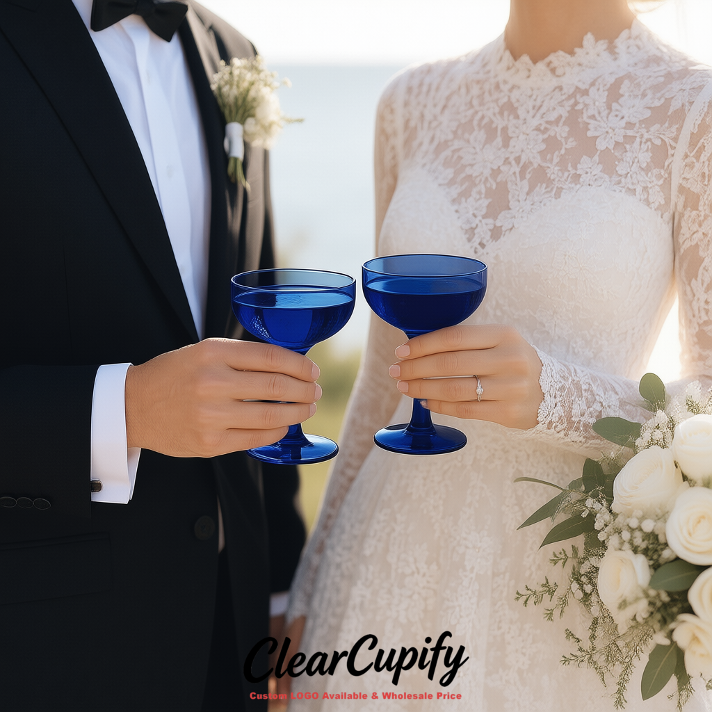 Indigo 5oz Stackable Plastic Martini Glasses 4.13x3.14 inches/10.5x8 cm For Champagne Tower Indigo 5oz Stackable Plastic Martini Glasses 4.13x3.14 inches/10.5x8 cm For Champagne Tower