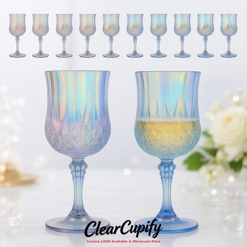 Iridescent 7oz Acrylic Plastic Wine Goblets - 2.7 x 6.7 inches Party & Wedding Wine Glasses