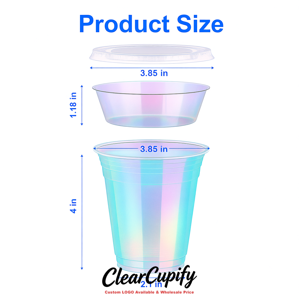 Iridescent 12 oz Disposable Plastic Parfait Cups with Insert & Flat lids 3.85 x 2.1 x 4 inches
