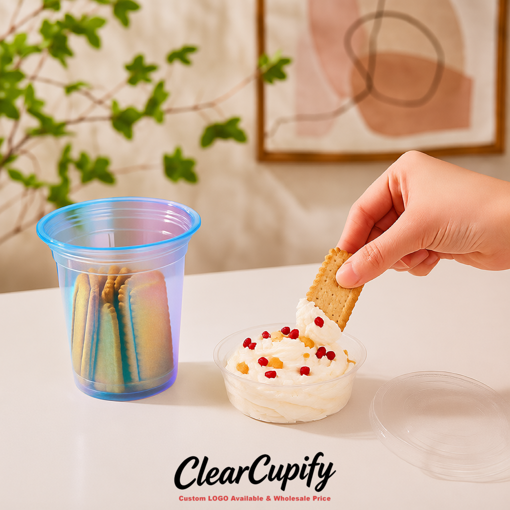 Iridescent 12 oz Disposable Plastic Parfait Cups with Insert & Flat lids 3.85 x 2.1 x 4 inches