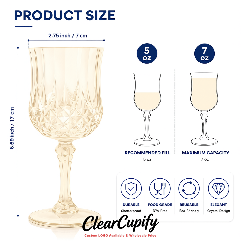 Ivory 7oz Acrylic Plastic Wine Goblets - 2.7 x 6.7 inches Party & Wedding Wine Glasses