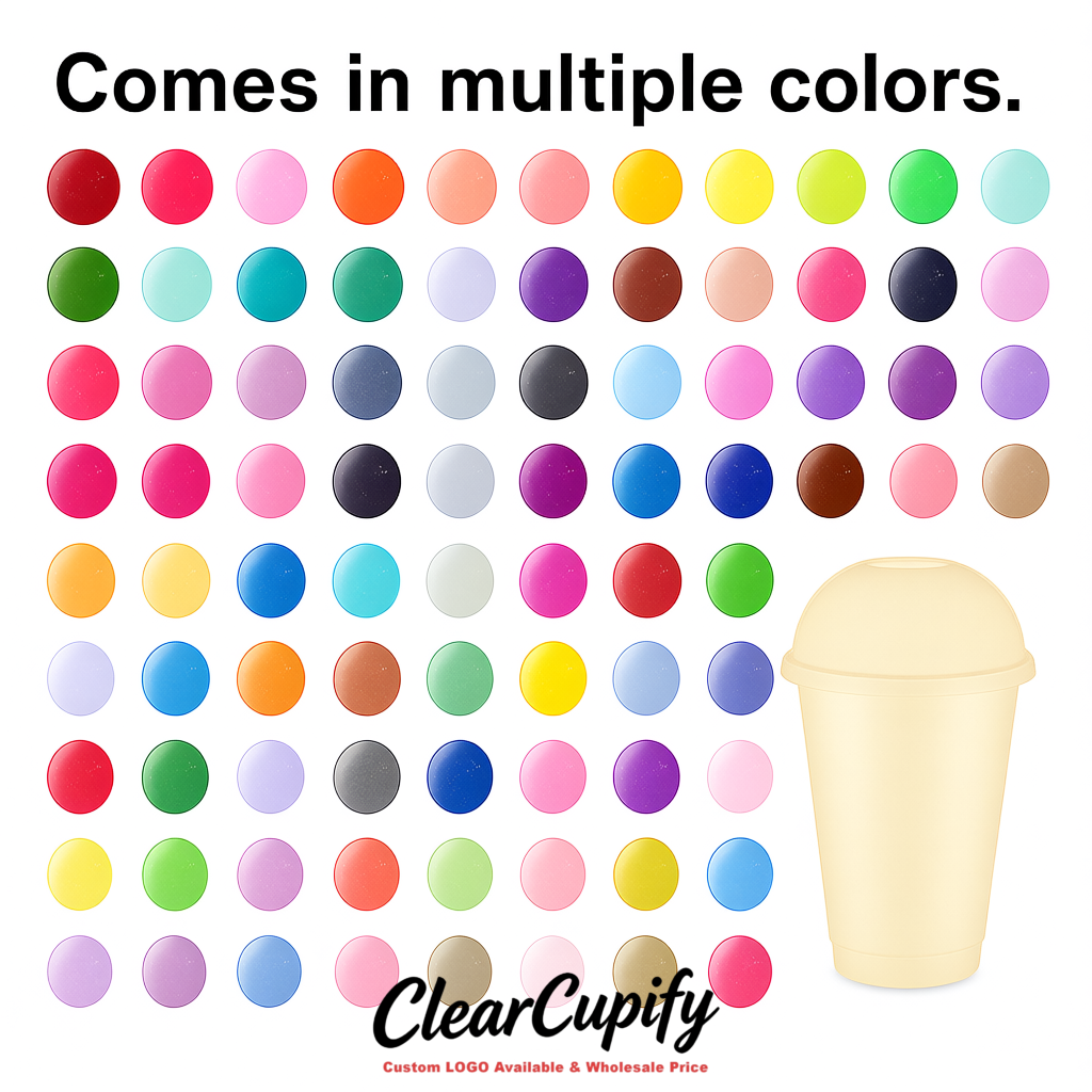 Ivory 16 oz Plastic Slushie Cups with Dome Lid & Detachable Spoon Straws for Milkshake, Boba, Smoothies, Iced Coffee