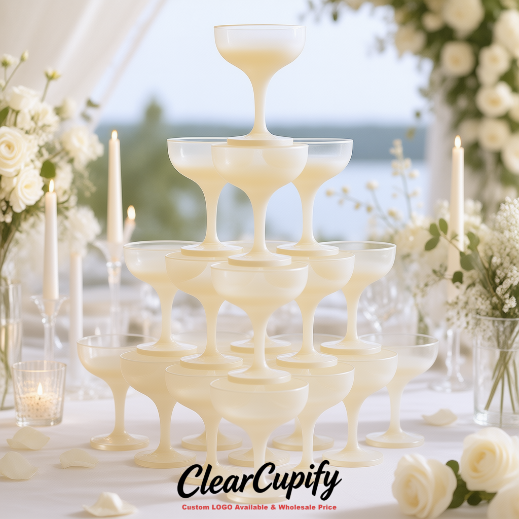 Ivory 5oz Stackable Plastic Martini Glasses 4.13x3.14 inches/10.5x8 cm For Champagne Tower