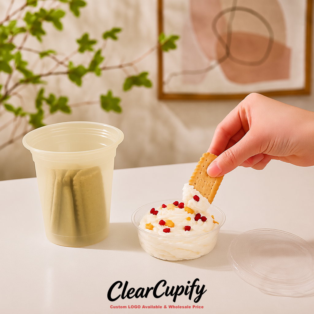 Ivory 12 oz Disposable Plastic Parfait Cups with Insert & Flat lids 3.85 x 2.1 x 4 inches