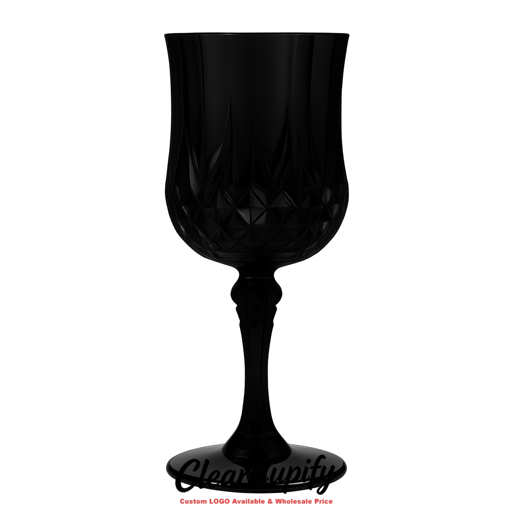 Jet Black 7oz Acrylic Plastic Wine Goblets - 2.7 x 6.7 inches Party & Wedding Wine Glasses