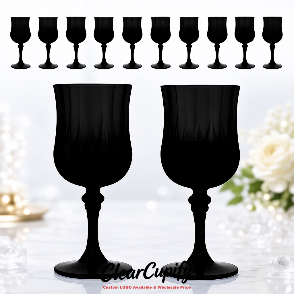 Jet Black 7oz Acrylic Plastic Wine Goblets - 2.7 x 6.7 inches Party & Wedding Wine Glasses