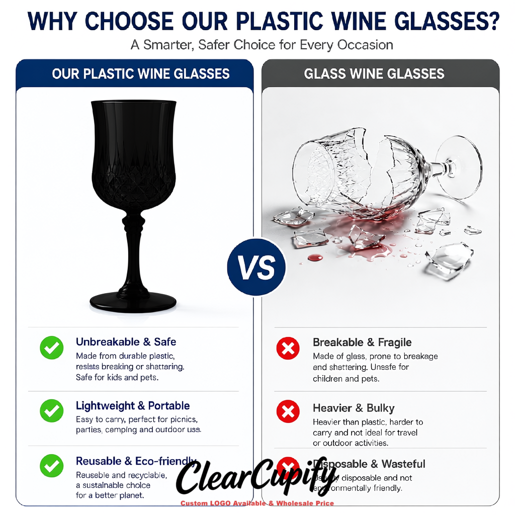 Jet Black 7oz Acrylic Plastic Wine Goblets - 2.7 x 6.7 inches Party & Wedding Wine Glasses