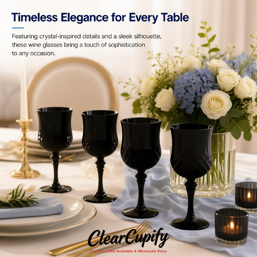Jet Black 7oz Acrylic Plastic Wine Goblets - 2.7 x 6.7 inches Party & Wedding Wine Glasses