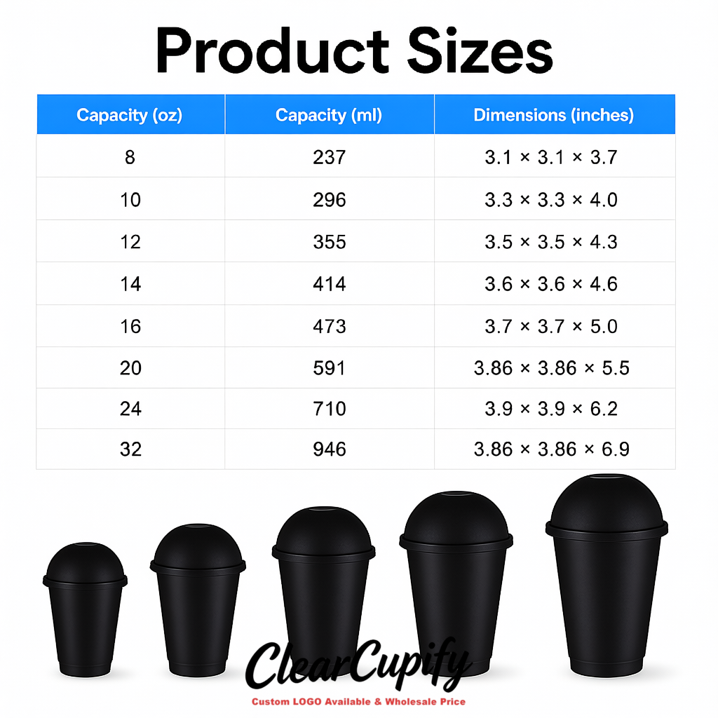 Jet Black 16 oz Plastic Slushie Cups with Dome Lid & Detachable Spoon Straws for Milkshake, Boba, Smoothies, Iced Coffee