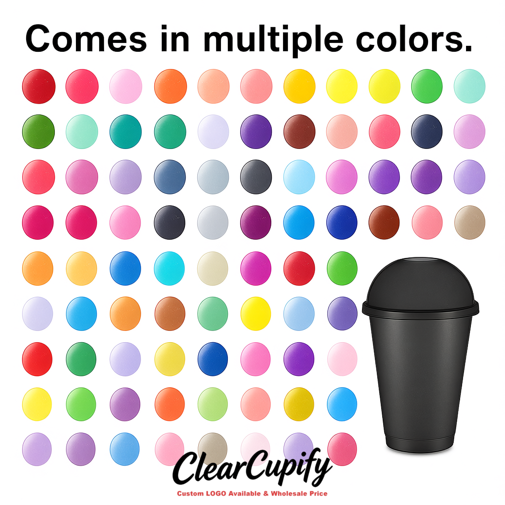 Jet Black 16 oz Plastic Slushie Cups with Dome Lid & Detachable Spoon Straws for Milkshake, Boba, Smoothies, Iced Coffee