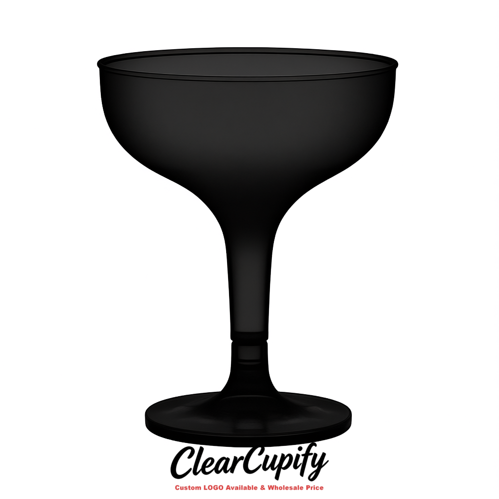 Jet Black 5oz Stackable Plastic Martini Glasses 4.13x3.14 inches/10.5x8 cm For Champagne Tower