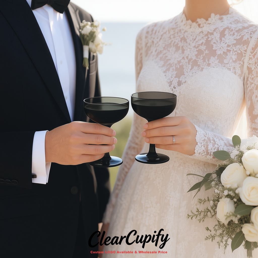 Jet Black 5oz Stackable Plastic Martini Glasses 4.13x3.14 inches/10.5x8 cm For Champagne Tower