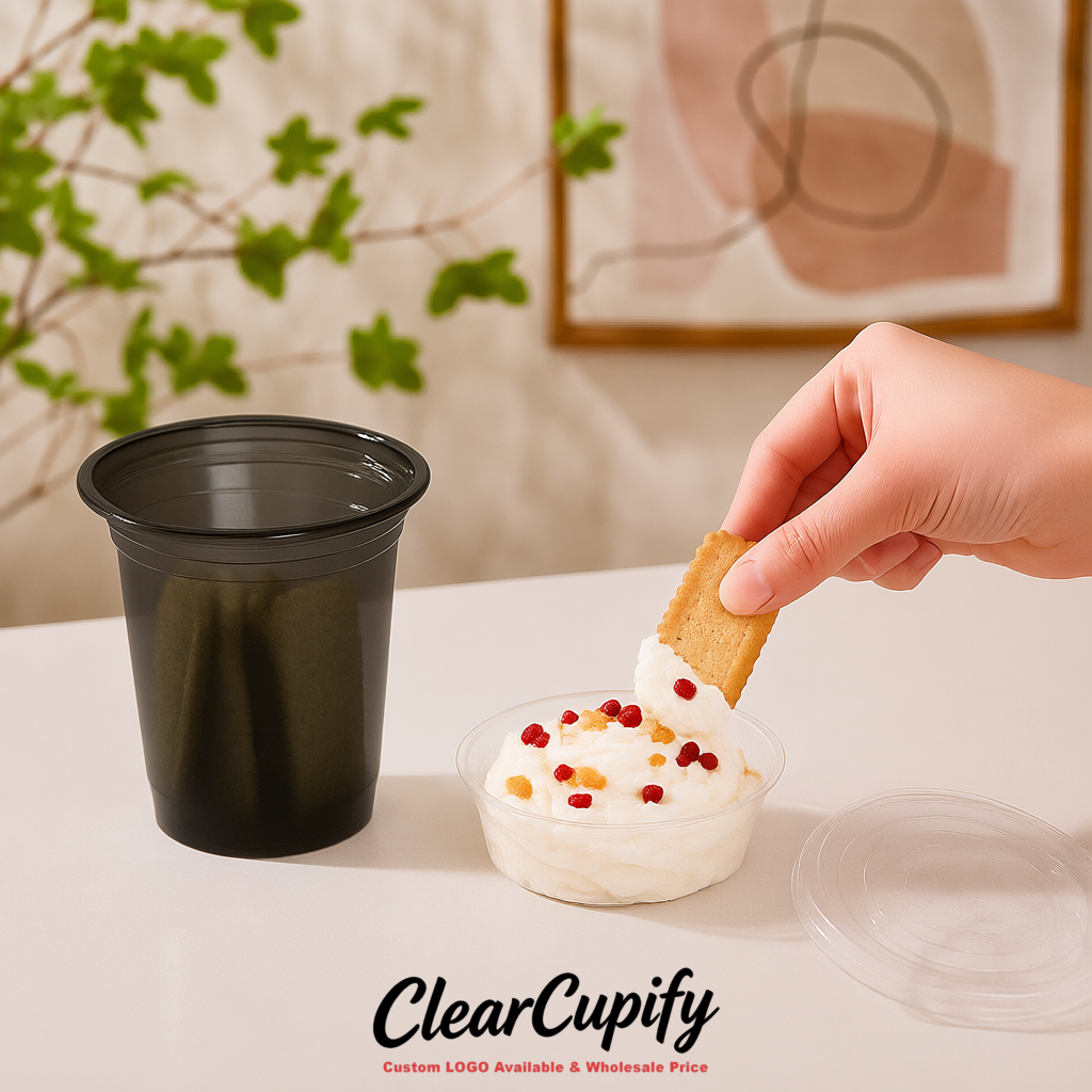 Jet Black 12 oz Disposable Plastic Parfait Cups with Insert & Flat lids 3.85 x 2.1 x 4 inches