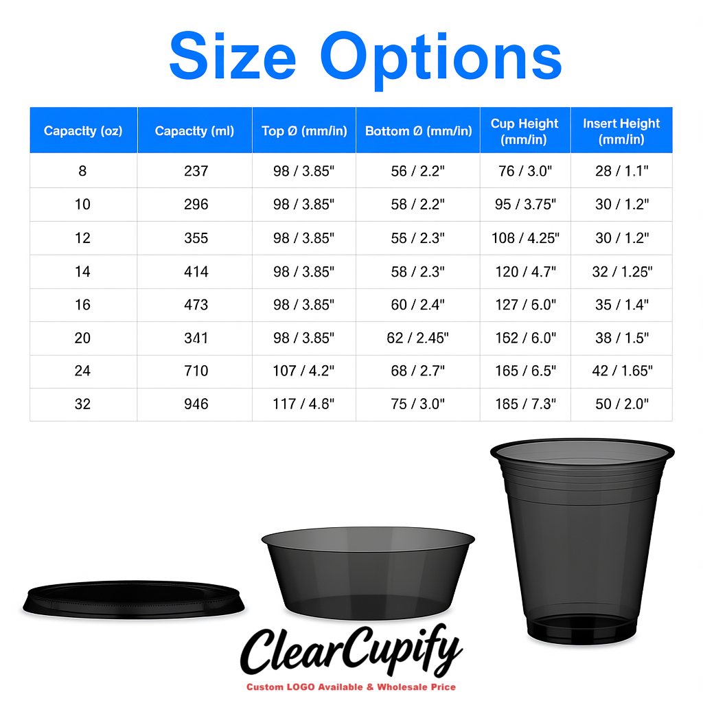 Jet Black 12 oz Disposable Plastic Parfait Cups with Insert & Flat lids 3.85 x 2.1 x 4 inches