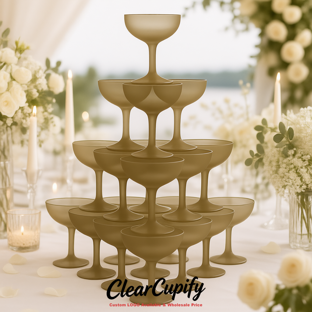 Khaki 5oz Stackable Plastic Martini Glasses 4.13x3.14 inches/10.5x8 cm For Champagne Tower
