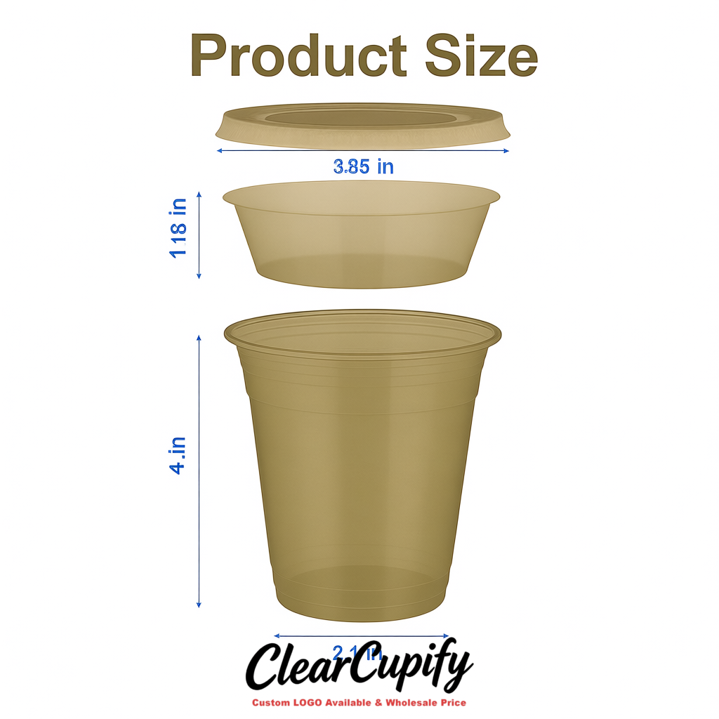 Khaki 12 oz Disposable Plastic Parfait Cups with Insert & Flat lids 3.85 x 2.1 x 4 inches