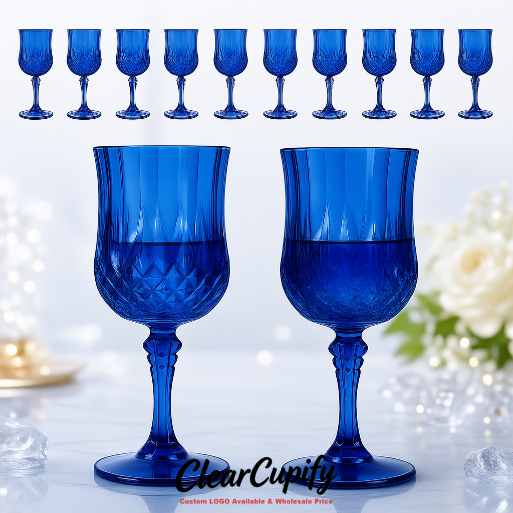 Klein Blue 7oz Acrylic Plastic Wine Goblets - 2.7 x 6.7 inches Party & Wedding Wine Glasses