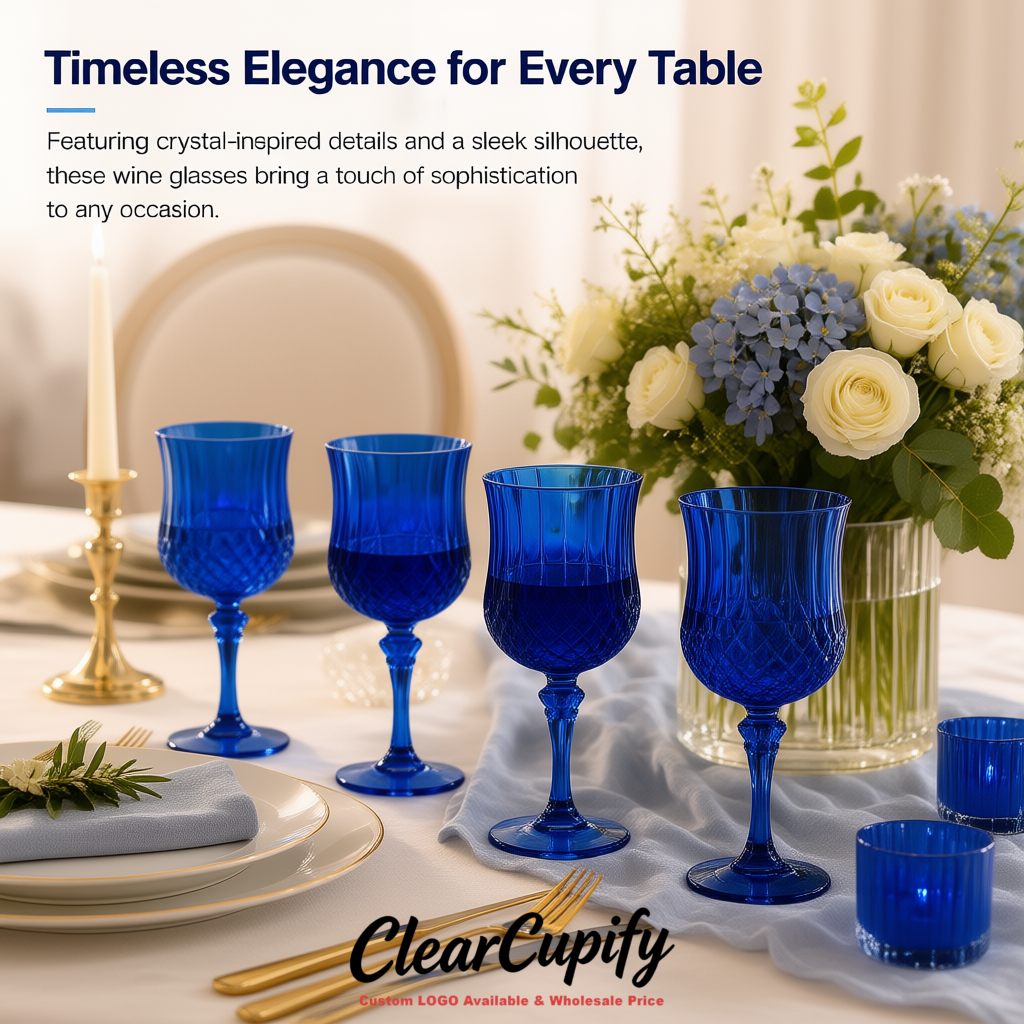 Klein Blue 7oz Acrylic Plastic Wine Goblets - 2.7 x 6.7 inches Party & Wedding Wine Glasses
