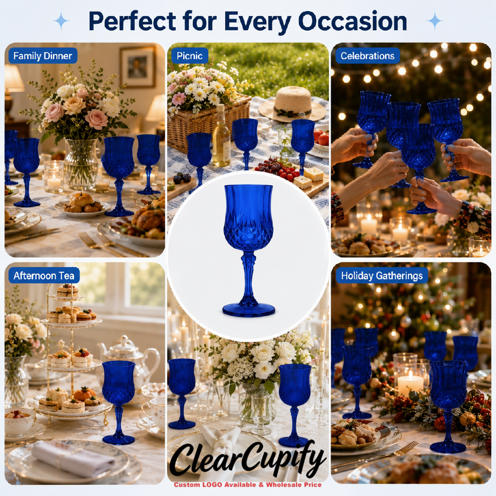 Klein Blue 7oz Acrylic Plastic Wine Goblets - 2.7 x 6.7 inches Party & Wedding Wine Glasses