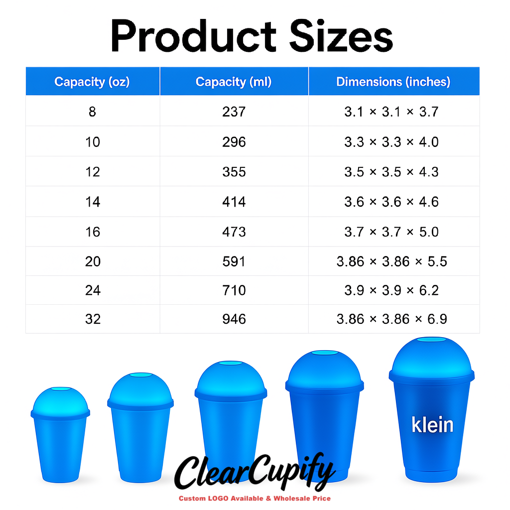 Klein Blue 16 oz Plastic Slushie Cups with Dome Lid & Detachable Spoon Straws for Milkshake, Boba, Smoothies, Iced Coffee