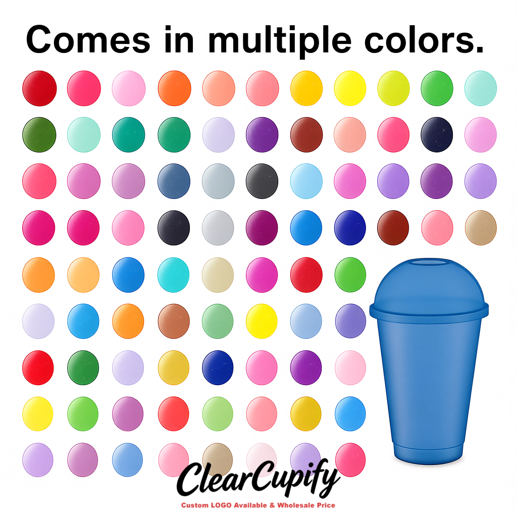 Klein Blue 16 oz Plastic Slushie Cups with Dome Lid & Detachable Spoon Straws for Milkshake, Boba, Smoothies, Iced Coffee