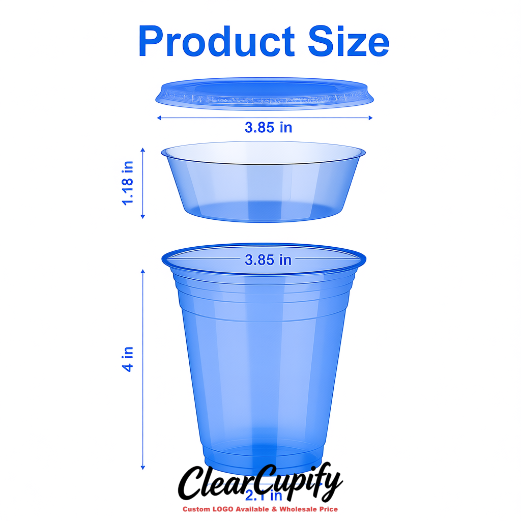 Klein Blue 12 oz Disposable Plastic Parfait Cups with Insert & Flat lids 3.85 x 2.1 x 4 inches