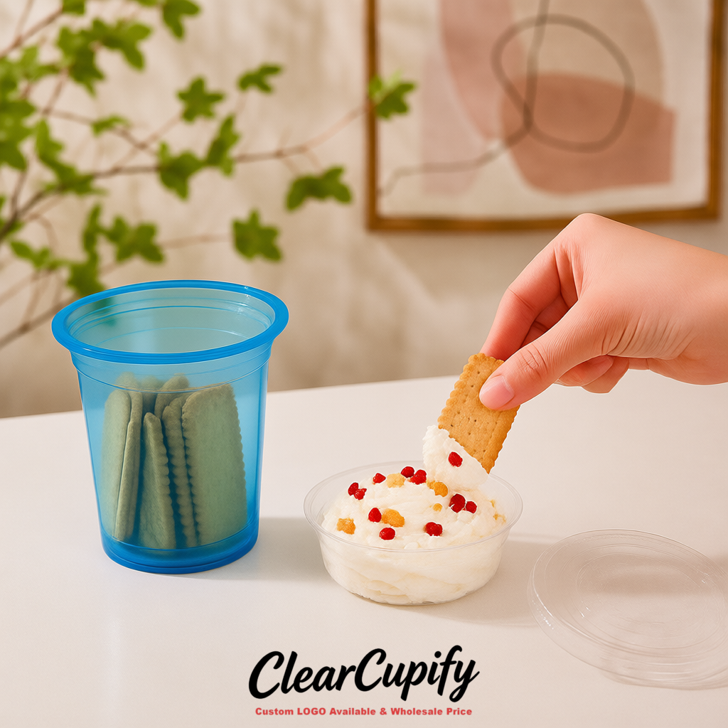 Klein Blue 12 oz Disposable Plastic Parfait Cups with Insert & Flat lids 3.85 x 2.1 x 4 inches