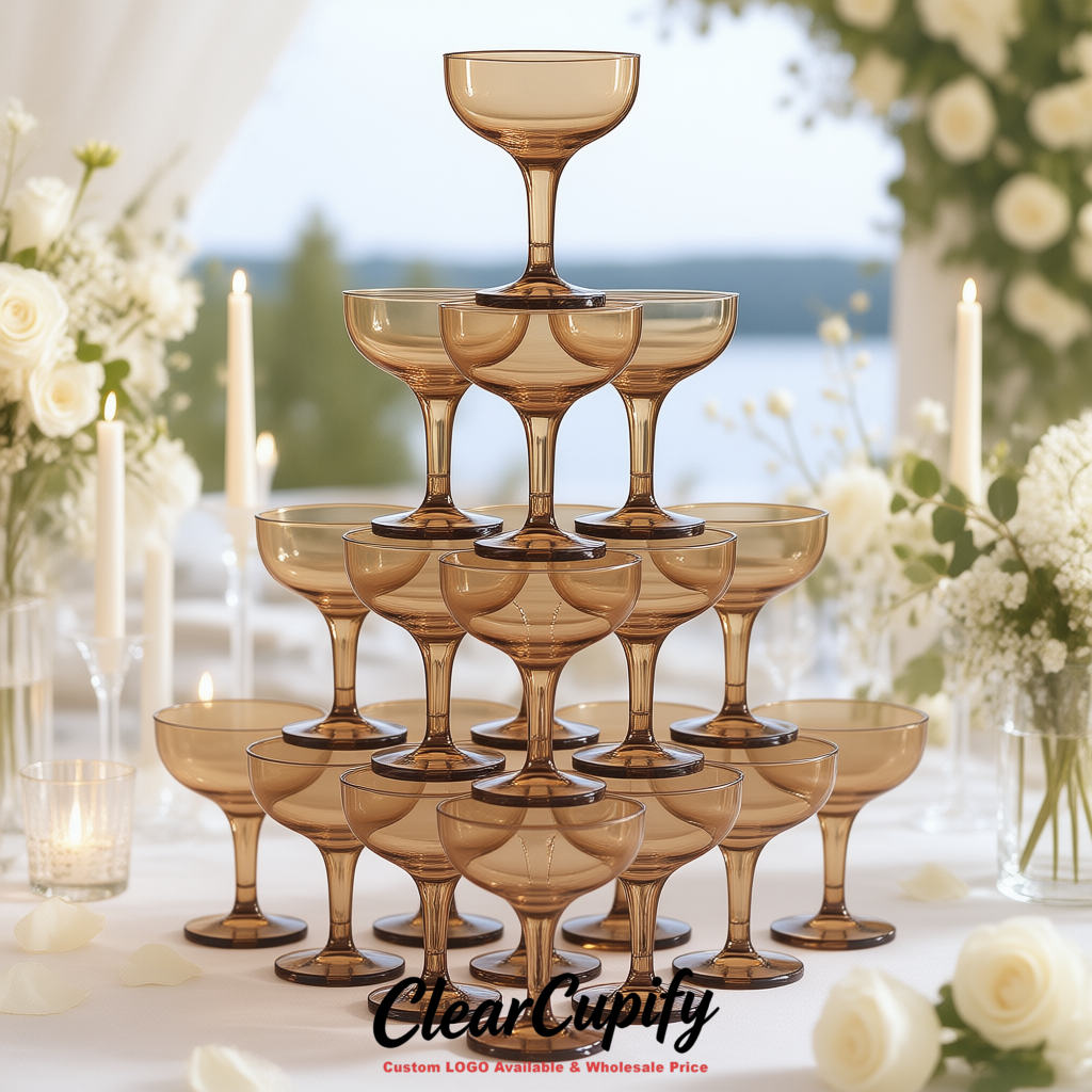 Kraft Brown 5oz Stackable Plastic Martini Glasses 4.13x3.14 inches/10.5x8 cm For Champagne Tower