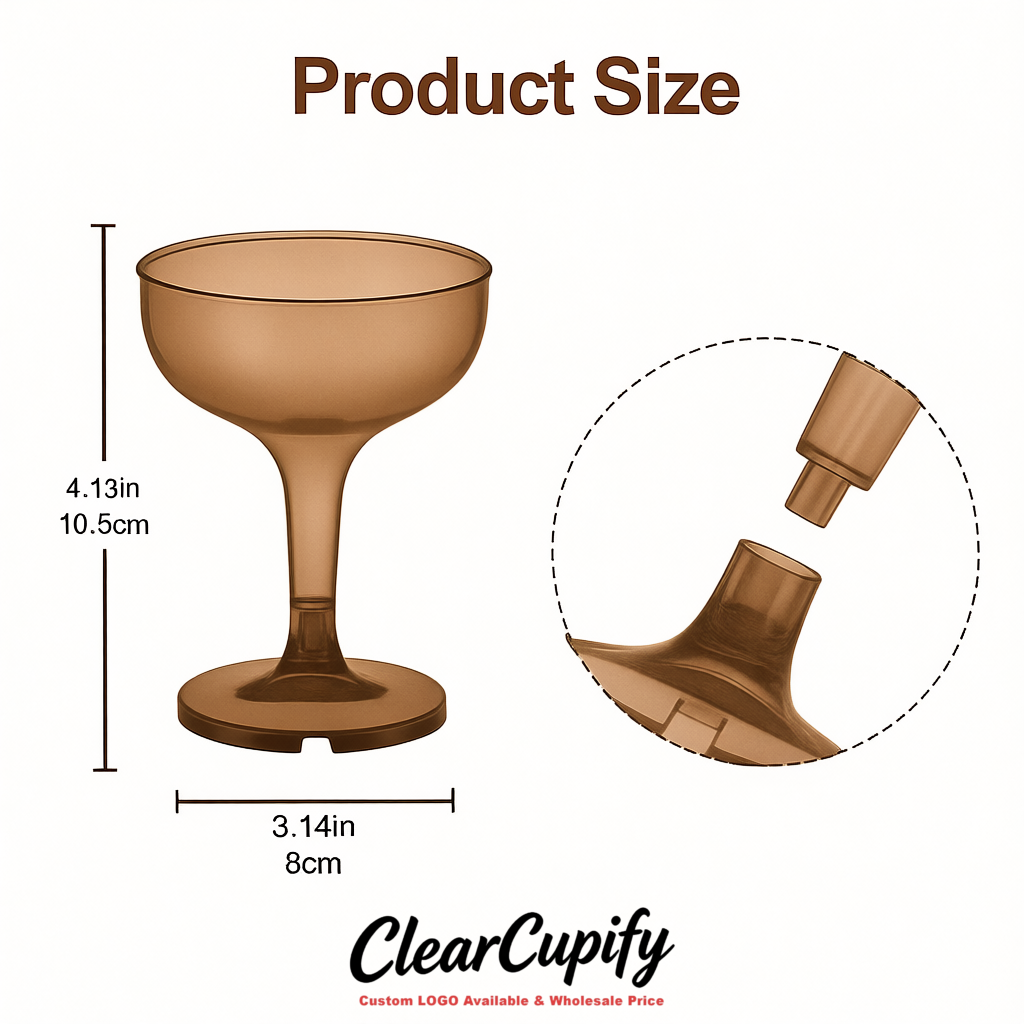 Kraft Brown 5oz Stackable Plastic Martini Glasses 4.13x3.14 inches/10.5x8 cm For Champagne Tower