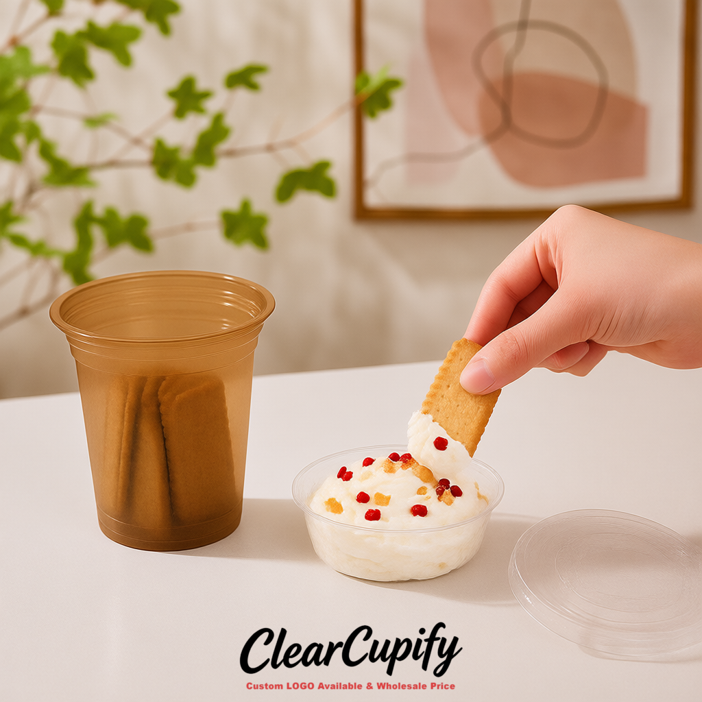 Kraft Brown 12 oz Disposable Plastic Parfait Cups with Insert & Flat lids 3.85 x 2.1 x 4 inches