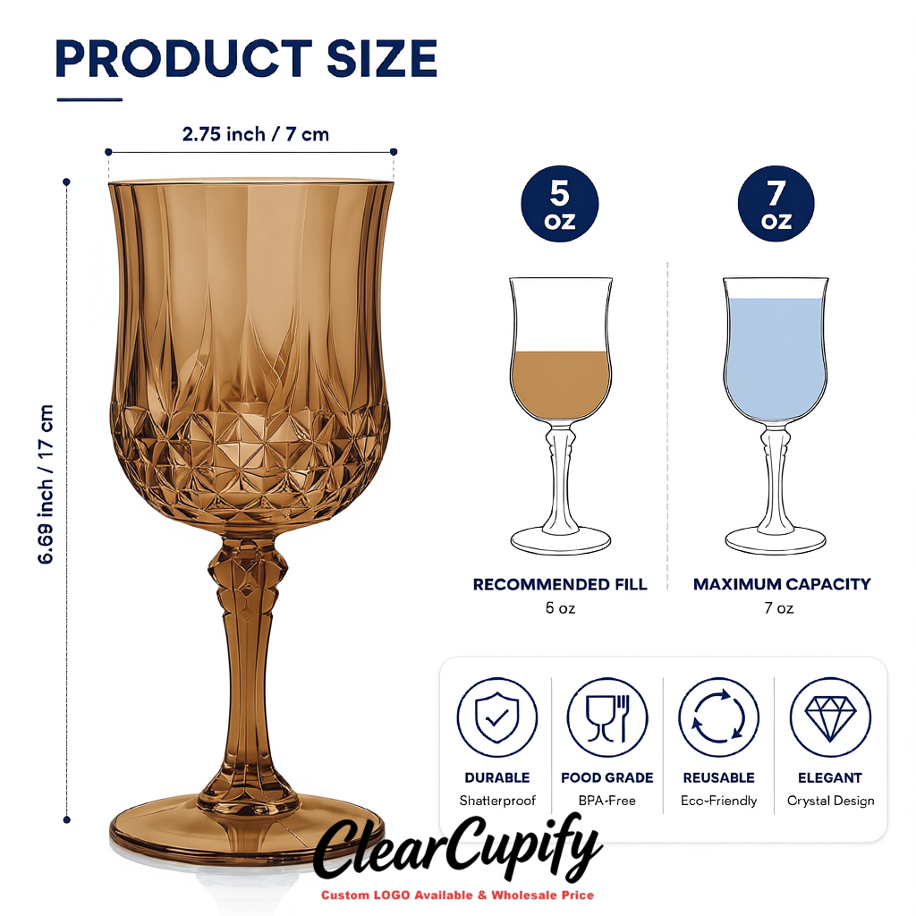 Kraft Brown 7oz Acrylic Plastic Wine Goblets - 2.7 x 6.7 inches Party & Wedding Wine Glasses