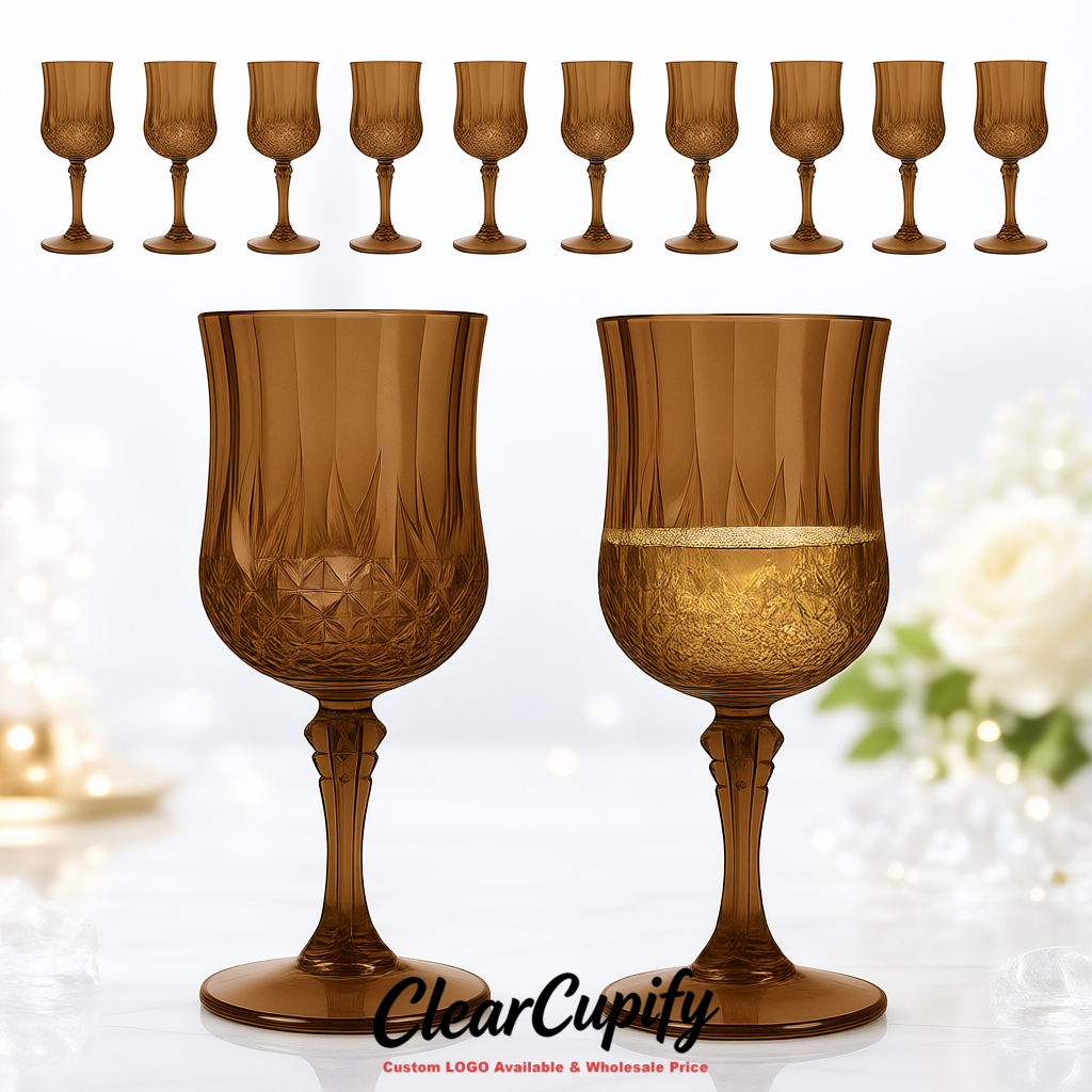 Kraft Brown 7oz Acrylic Plastic Wine Goblets - 2.7 x 6.7 inches Party & Wedding Wine Glasses